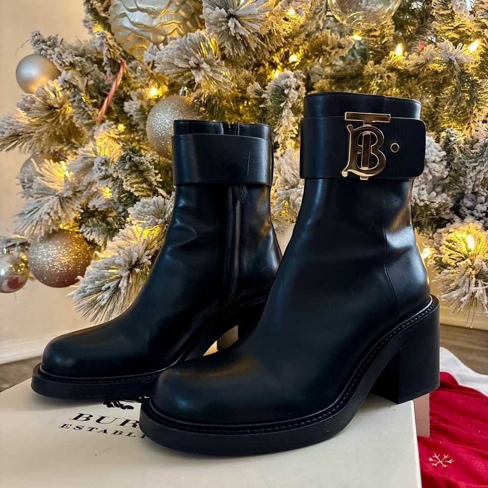 Burberry Westella 65 Leather Ankle Boots Women’s 39.5 9.5 Chunky Block Heel‎ - Picture 5 of 13